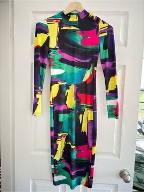Multicolor Abstract Brushstroke Midi Dress - Women's